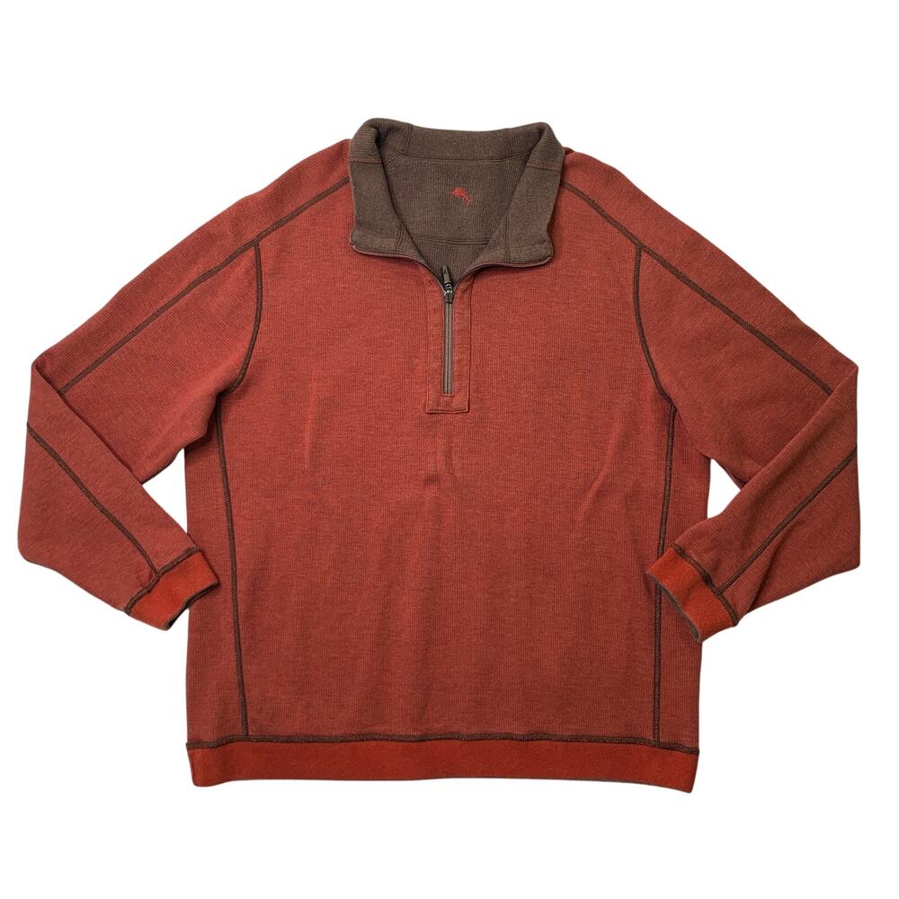 Tommy Bahama Sweatshirt Mens L Large Sienna Smokey Brown Reversible Half Zip